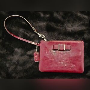 Coach Patent Leather Bow Wristlet in Deep Wine Color EUC -- Measures 6.5" X 4"